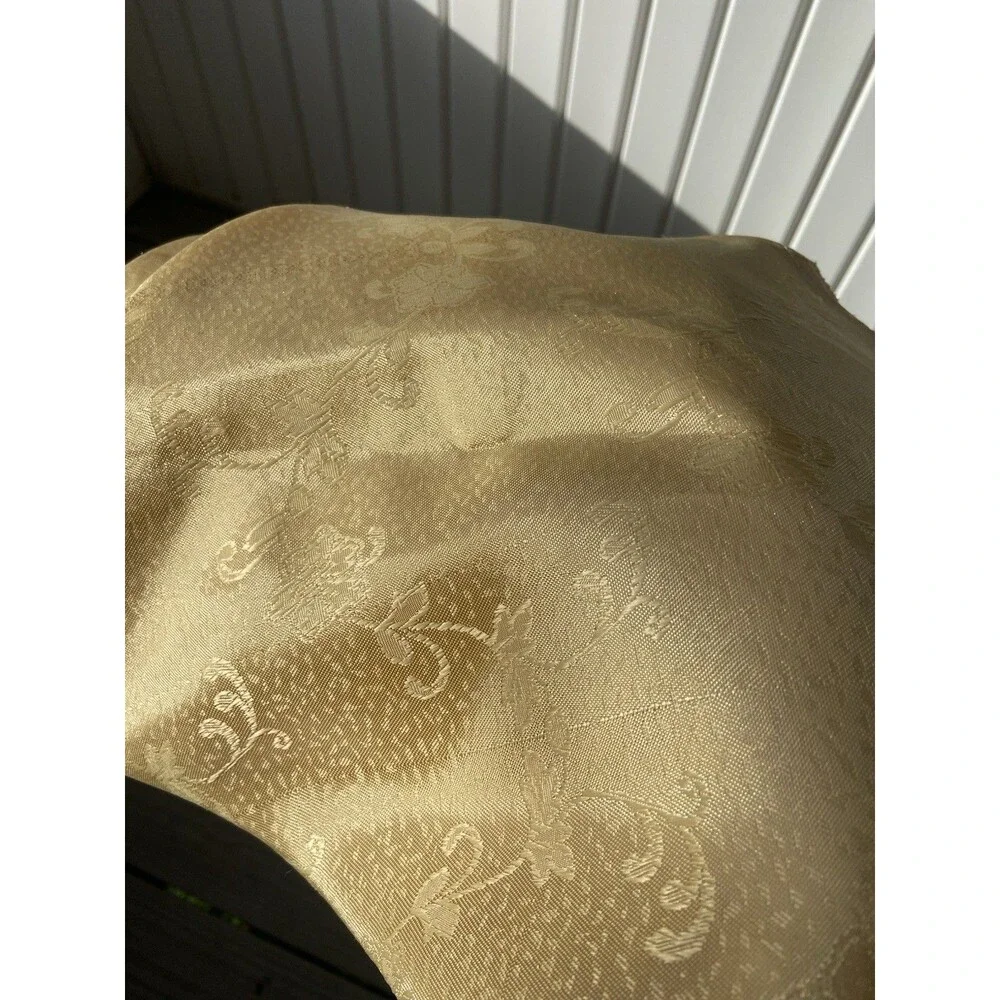Vintage Gold Lebanese Damask Round Tablecloth Brocade 54” Middle Eastern
